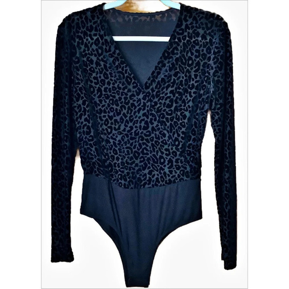 BARDOT Black Velvet Brocade Leopard Bodysuit - Picture 1 of 15